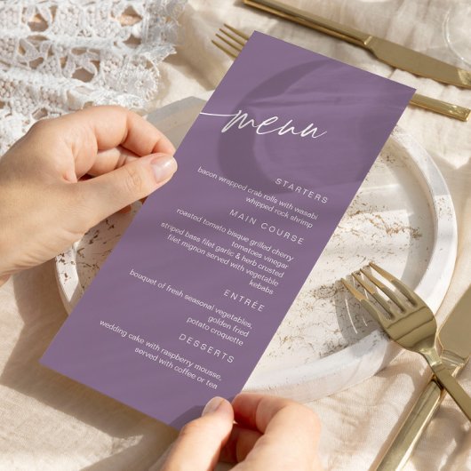 Menu Mariage minimaliste Dusty Purple