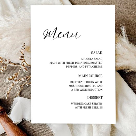 Menu Mariage minimaliste Élégant