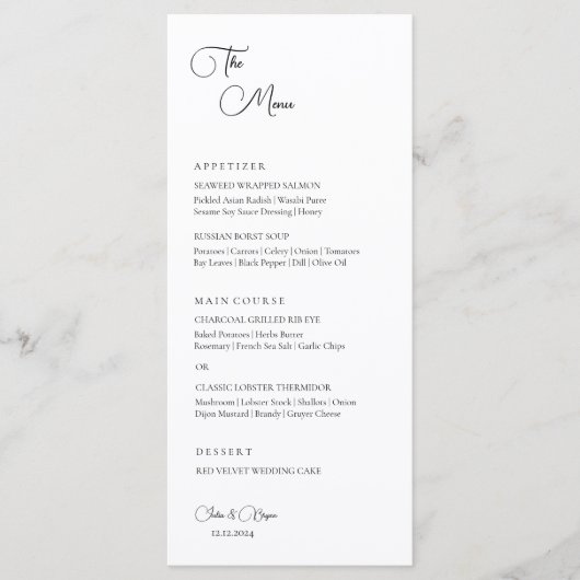 Menu Mariage minimaliste Élégant (Devant)