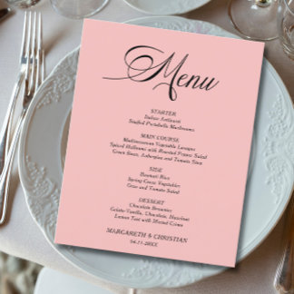 Menu Mariage minimaliste Élégant à budget rose pâl