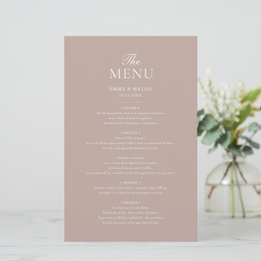 Menu Mariage minimaliste Élégant Beige (Debout devant)