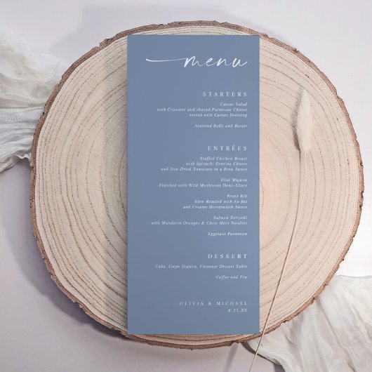 Menu Mariage Minimaliste Élégant Bleu Poussiéreux Moder