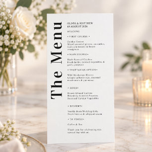 Menu Mariage minimaliste élégant noir et blanc moderne