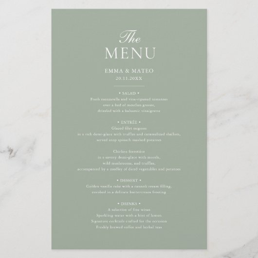 Menu Mariage minimaliste Élégant Sage Green (Devant)