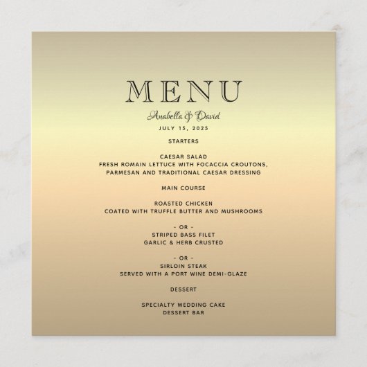 Menu Mariage minimaliste en or (Devant)