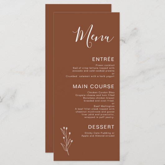 Menu Mariage minimaliste en terre cuite (Devant / Derrière)
