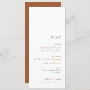 Menu Mariage minimaliste en terre cuite