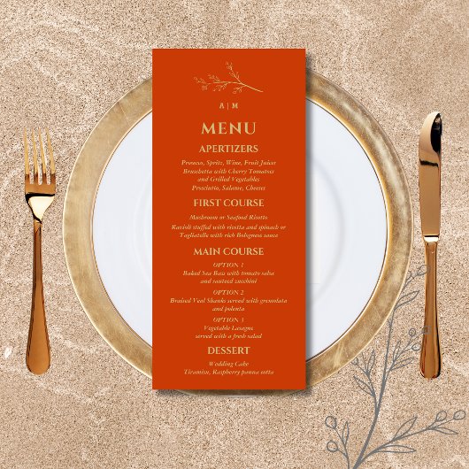 Menu Mariage minimaliste en terre cuite Monogramme Bota