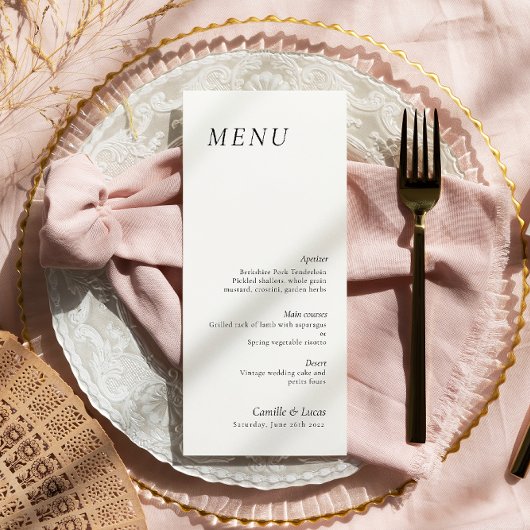 Menu Mariage minimaliste et élégant