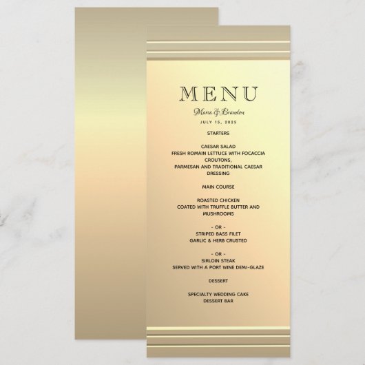 Menu Mariage Minimaliste Faux Or (Devant / Derrière)