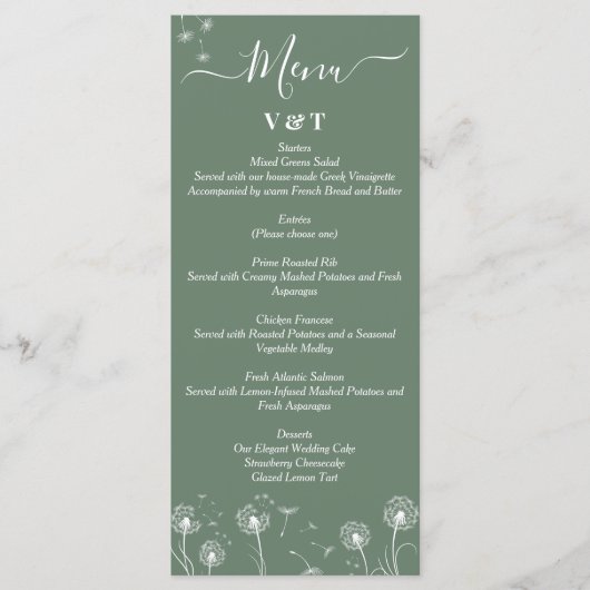 Menu Mariage minimaliste Fleur sauvage vert (Devant)