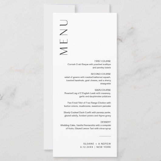 Menu Mariage minimaliste HARLOW 4x9 (Devant)