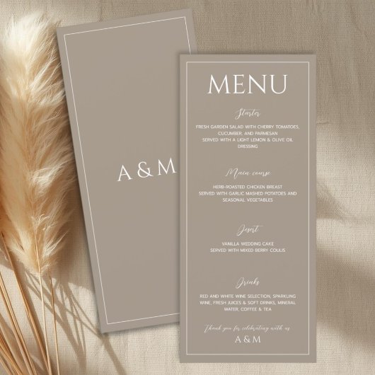 Menu Mariage minimaliste marron clair moderne