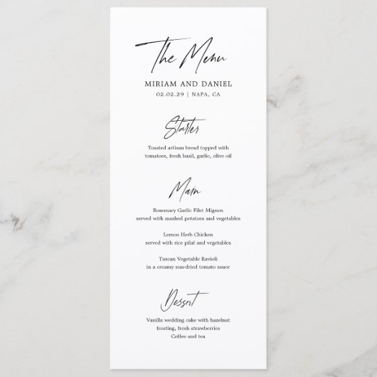 Menu Mariage Minimaliste Moderne (Devant)