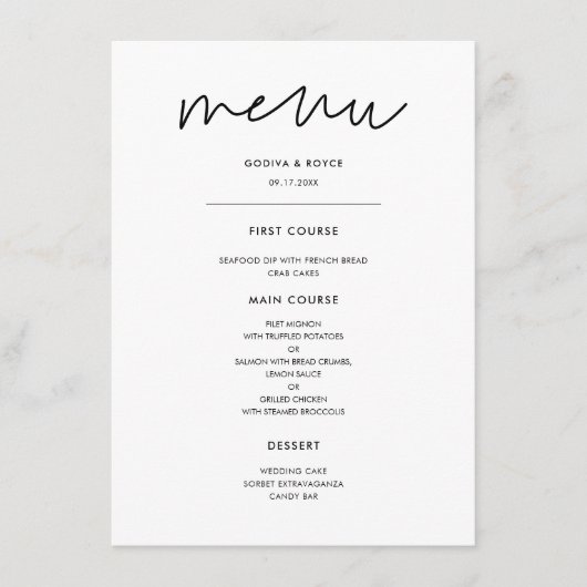 Menu Mariage minimaliste moderne (Devant)