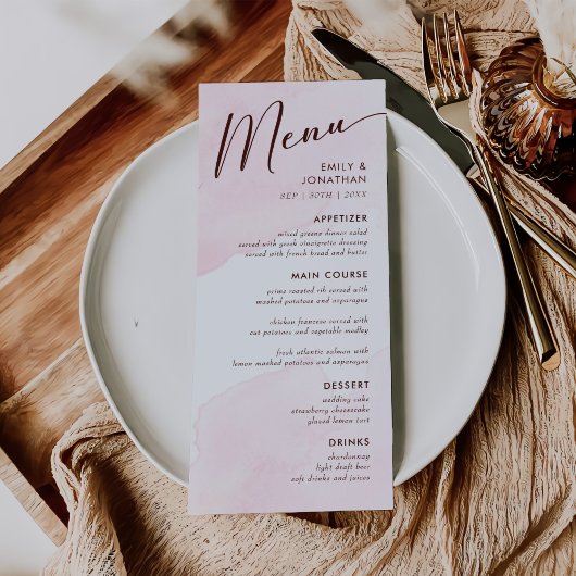 Menu Mariage minimaliste moderne