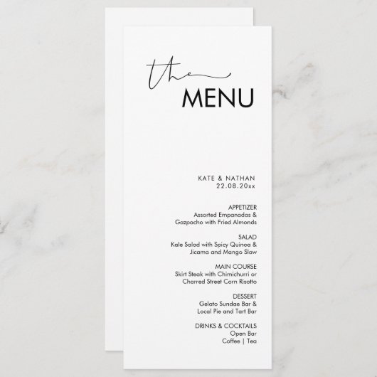 Menu Mariage minimaliste moderne (Devant / Derrière)