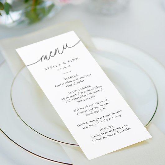 Menu Mariage minimaliste moderne avec écriture