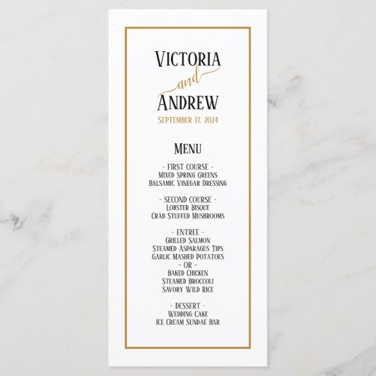 Menu Mariage minimaliste moderne Black Gold Script (Devant)