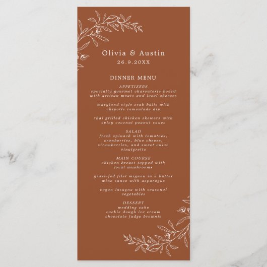 Menu Mariage minimaliste moderne boho terracotta pour l (Devant)