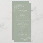 Menu Mariage minimaliste moderne boho vert sauge (Devant / Derrière)