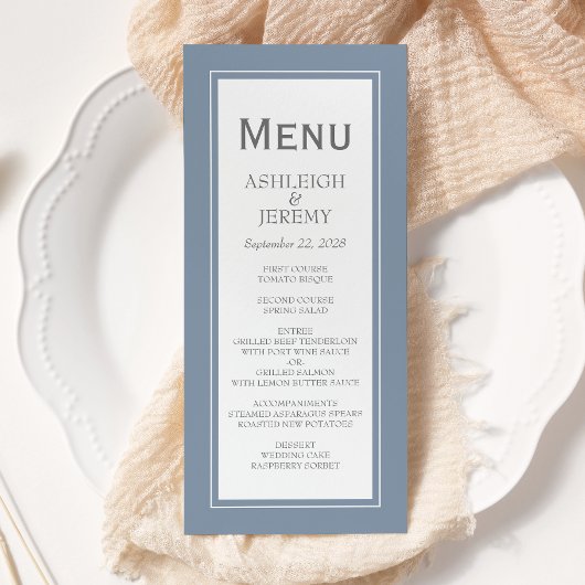 Menu Mariage minimaliste moderne gris bleu poussiéreux