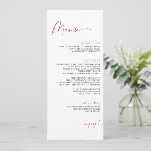 Menu Mariage minimaliste moderne Magenta rose (Debout devant)