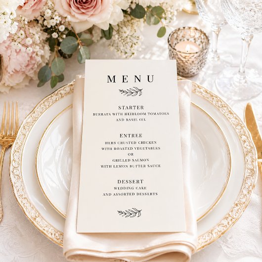 Menu Mariage Minimaliste Moderne Noir & Beige