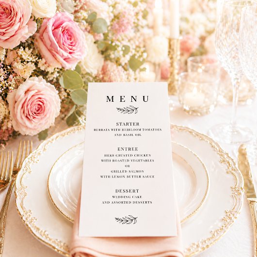 Menu Mariage Minimaliste Moderne Noir & Blanc