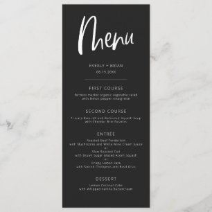 Menu Mariage minimaliste moderne noir charbon de b