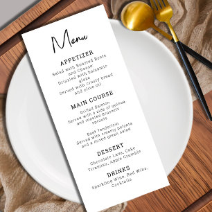 Menu Mariage minimaliste moderne noir et blanc