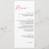 Menu Mariage Minimaliste Moderne Rose Magenta (Devant)