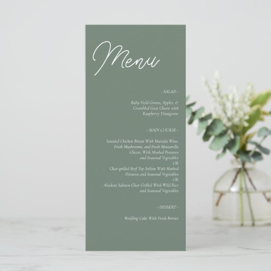 Menu Mariage minimaliste moderne Sage Green (Debout devant)