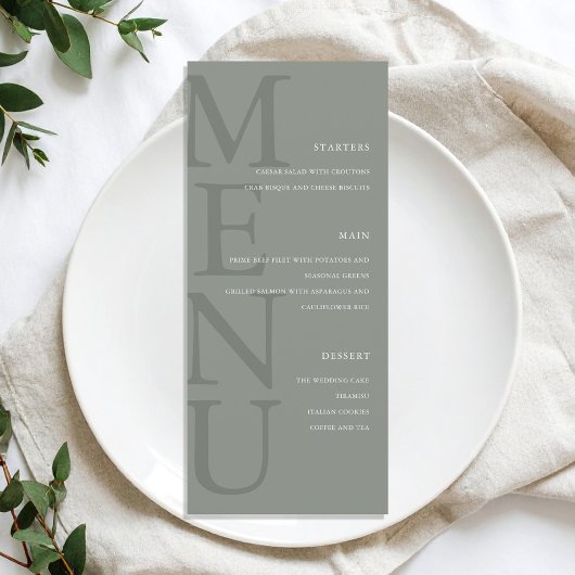 Menu Mariage minimaliste moderne Sage Green