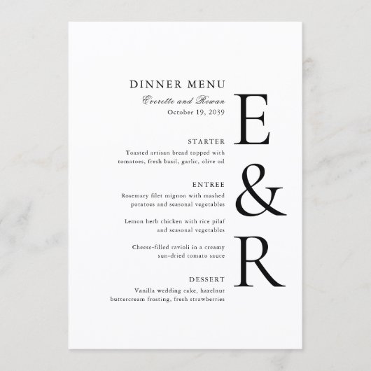 Menu Mariage minimaliste monogramme moderne gras (Devant)