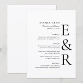 Menu Mariage minimaliste monogramme moderne gras (Devant / Derrière)