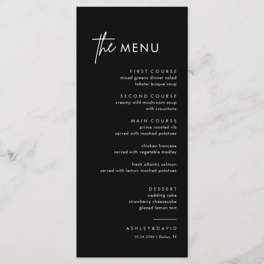 Menu Mariage minimaliste noir (Devant)