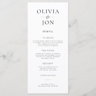 Menu Mariage Minimaliste Noir et Blanc