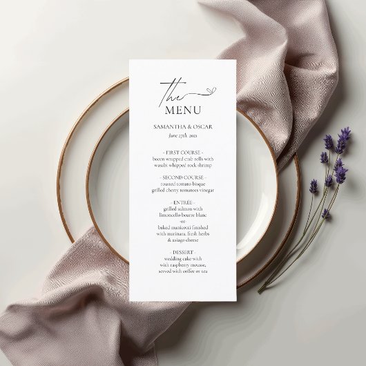 Menu Mariage minimaliste noir et blanc élégant