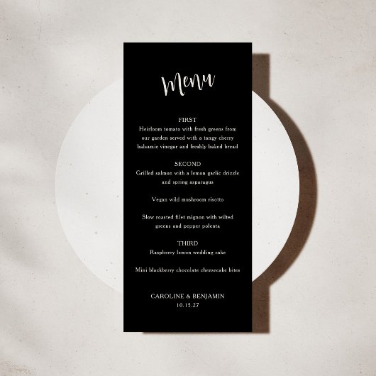 Menu Mariage minimaliste noir solide classique