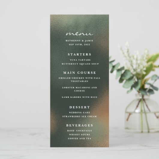 Menu Mariage minimaliste Ombre Boho Vert (Debout devant)