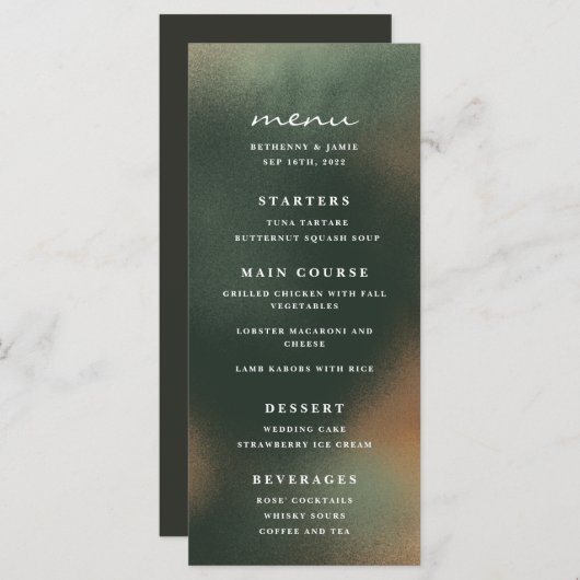 Menu Mariage minimaliste Ombre Boho Vert (Devant / Derrière)