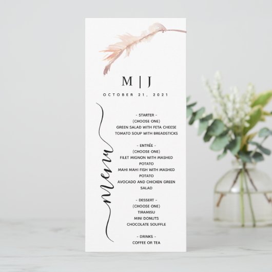 Menu Mariage minimaliste Pampas broussailleux (Debout devant)