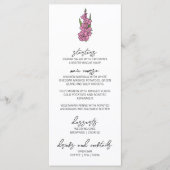 Menu Mariage minimaliste rose gladiolus (Devant)