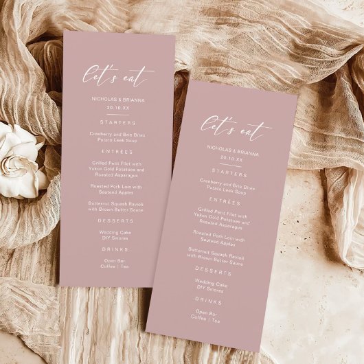 Menu Mariage minimaliste rose mauve