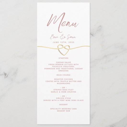 Menu Mariage Minimaliste Rose Poussiéreuse (Devant)