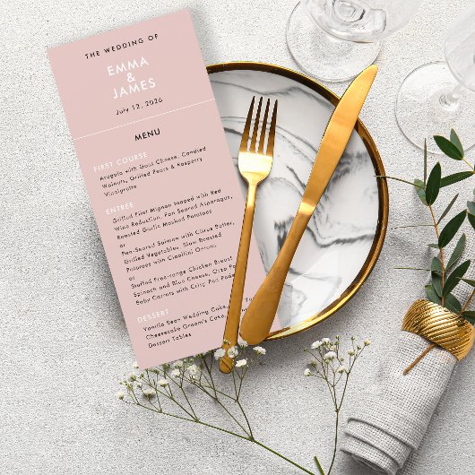 Menu Mariage Minimaliste Rose | QR | Élégant