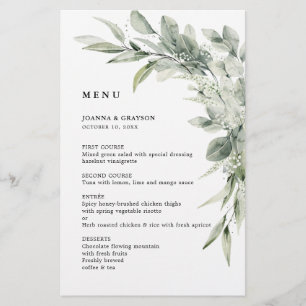 Menu Mariage minimaliste Sage Green Eucalyptus