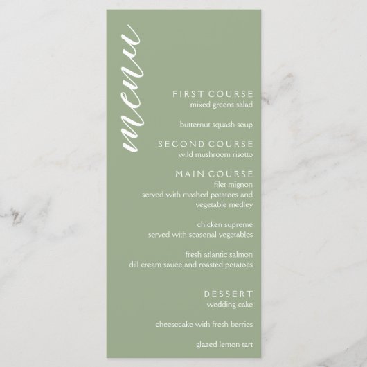 Menu Mariage minimaliste Sage vert (Devant)