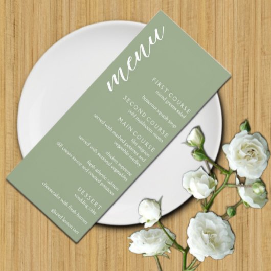 Menu Mariage minimaliste Sage vert